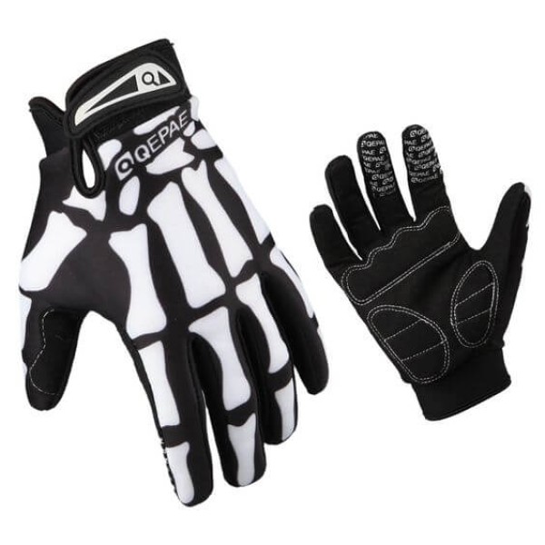 Windproof and thermal gloves, M size, skeleton - bone design, black - white color